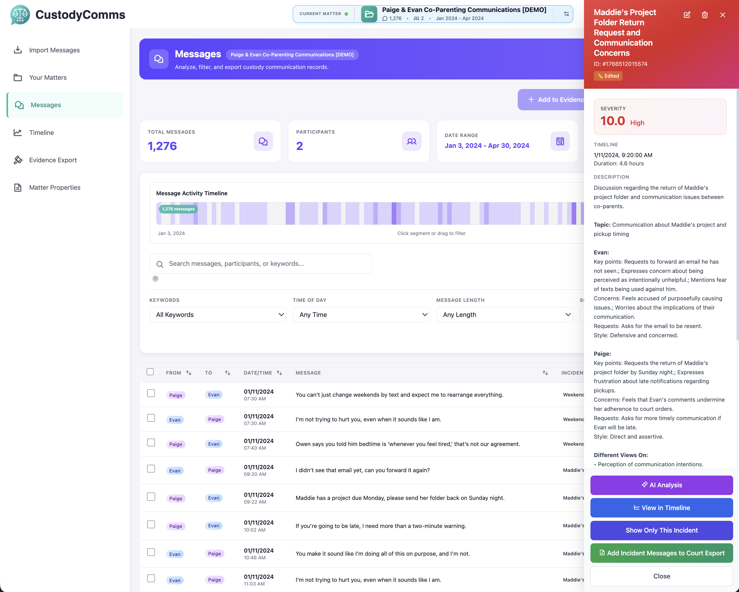 CustodyComms - Evidence Export